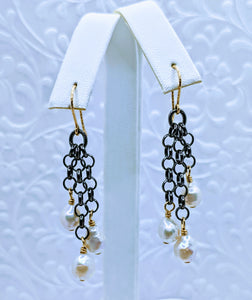 Gunmetal chain pearl earrings