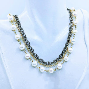 Gunmetal triple chain with Pearl - 20"
