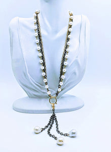 Gunmetal triple chain with Pearl - 20"