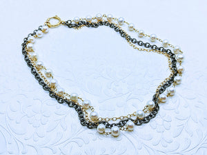 Gunmetal triple chain with Pearl - 20"