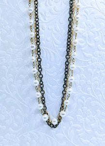 Gunmetal triple chain with Pearl - 20"