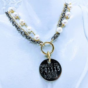 Gunmetal triple chain with Pearl - 20"