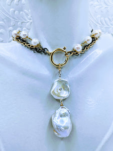 Gunmetal triple chain with Pearl - 20"