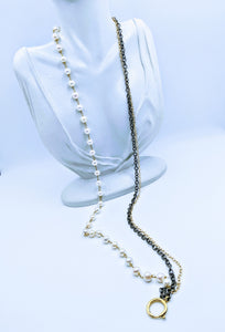 Gunmetal triple chain with Pearl - 20"