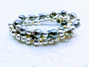 Sterling silver bracelet with matte and bright Sterling or gold bead accents