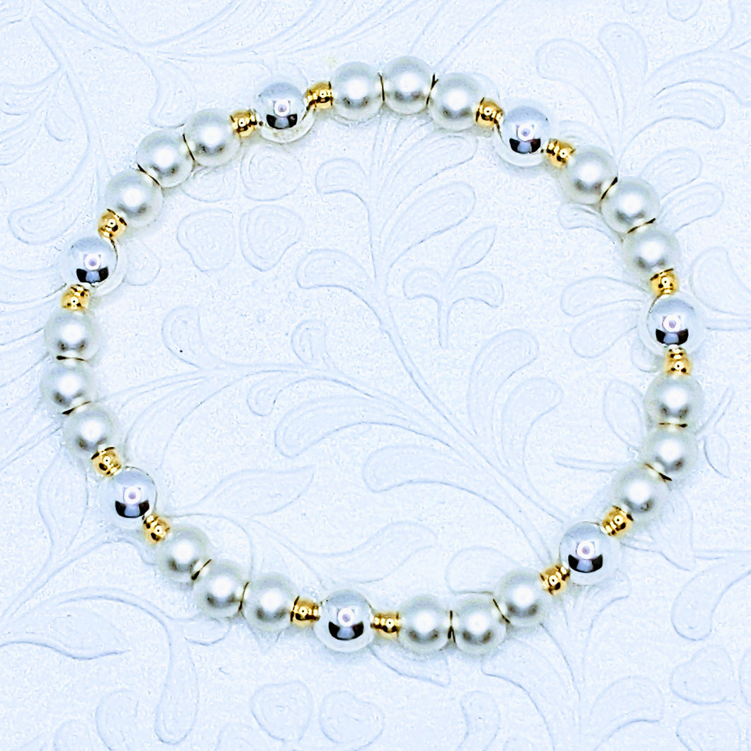 Sterling silver bracelet with matte and bright Sterling or gold bead accents