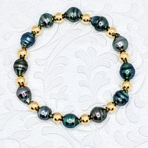 Multi Tahitian pearl bracelet - 14Kgf or Sterling beads