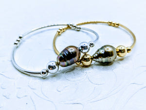 Single Tahitian or Freshwater pearl tube bracelets