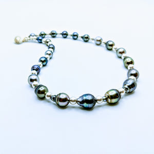 Tahitian pearl necklace with satin sterling silver accents