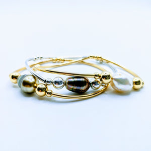 Single Tahitian or Freshwater pearl tube bracelets