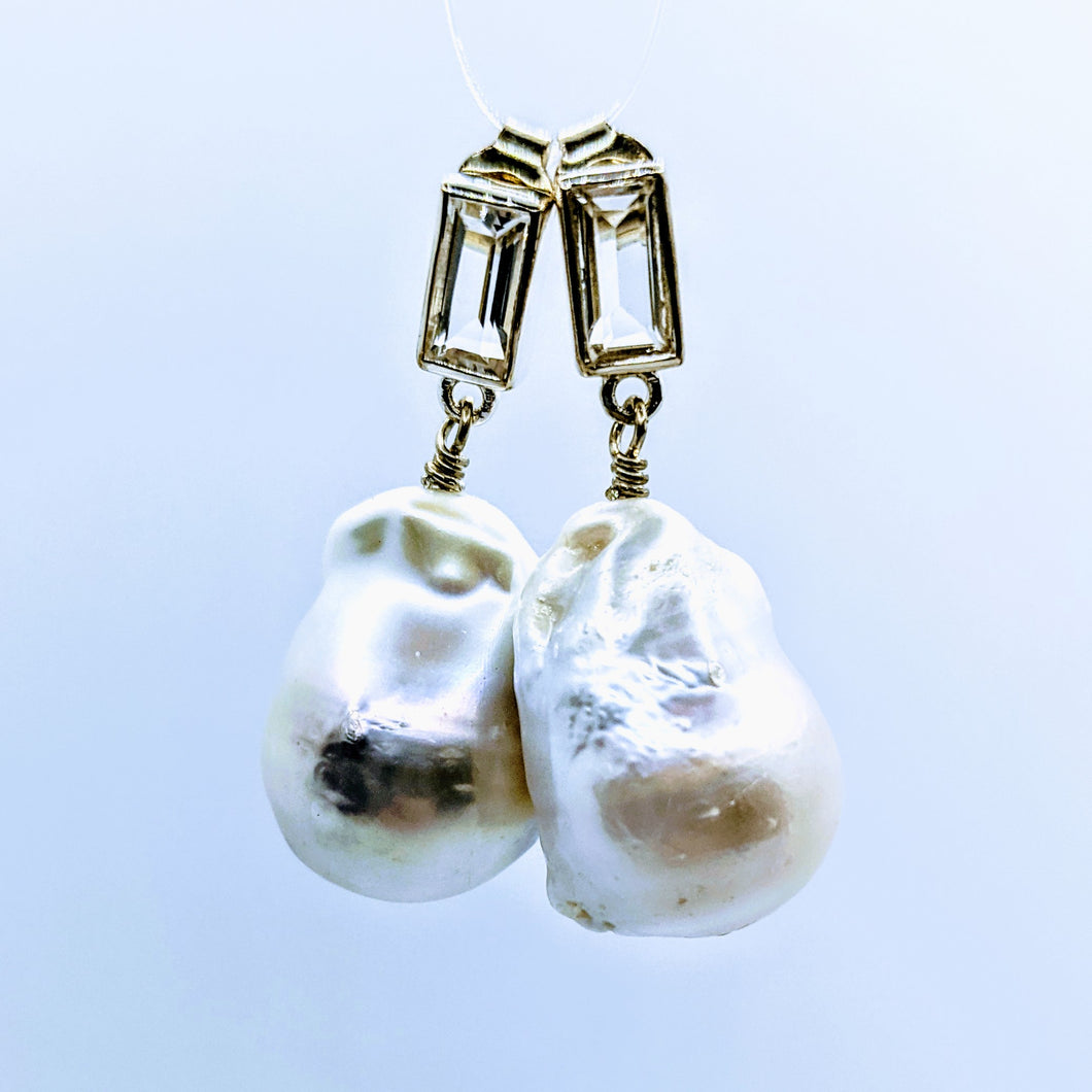 Freshwater pearl earrings with white topaz and Sterling post