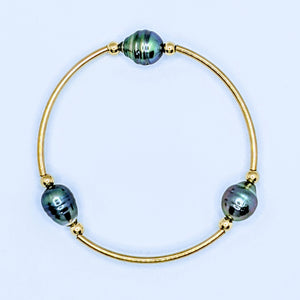 Triple Tahitian or Freshwater pearl tube bracelets