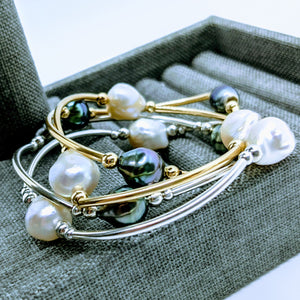 Triple Tahitian or Freshwater pearl tube bracelets