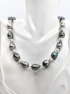 Tahitian pearl necklace with satin sterling silver accents