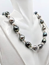 Load image into Gallery viewer, Tahitian pearl necklace with satin sterling silver accents
