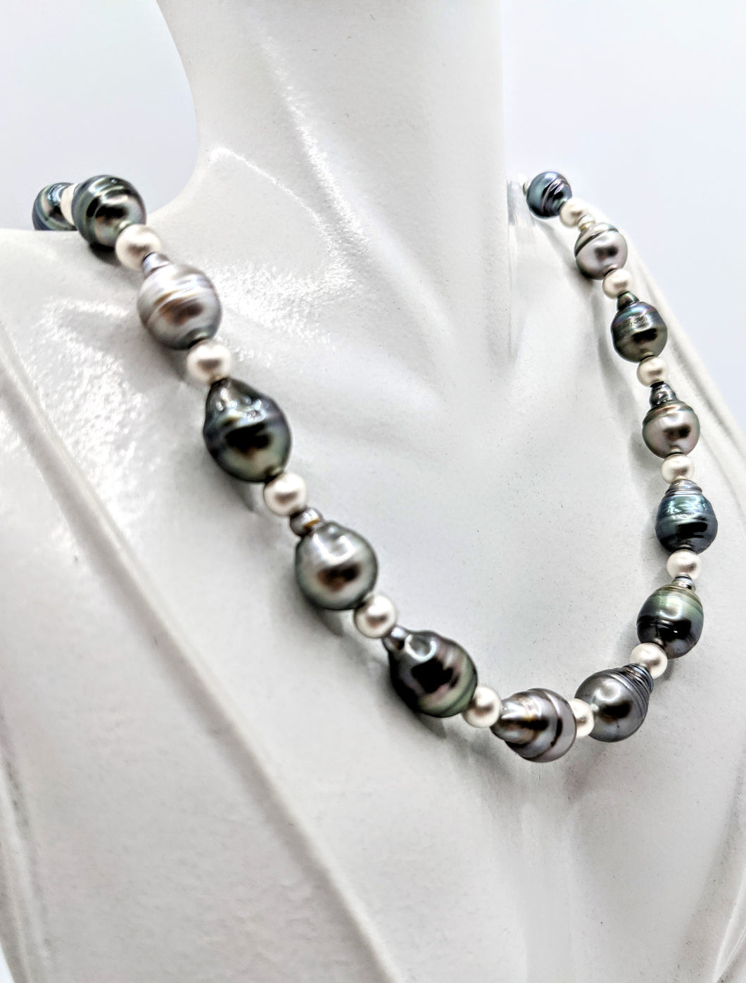 Tahitian pearl necklace with satin sterling silver accents