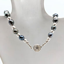 Load image into Gallery viewer, Tahitian pearl necklace with satin sterling silver accents
