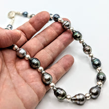 Load image into Gallery viewer, Tahitian pearl necklace with satin sterling silver accents
