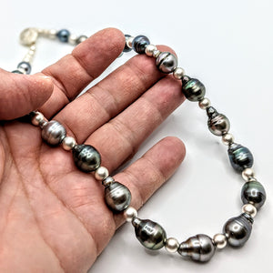 Tahitian pearl necklace with satin sterling silver accents