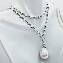 Load image into Gallery viewer, Blackened Sterling silver pearl chain with Baroque pearl pendent
