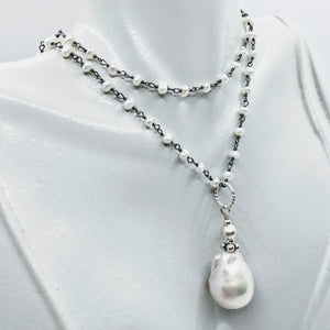 Blackened Sterling silver pearl chain with Baroque pearl pendent