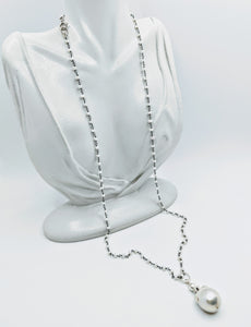 Blackened Sterling silver pearl chain with Baroque pearl pendent