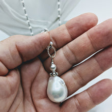 Load image into Gallery viewer, Blackened Sterling silver pearl chain with Baroque pearl pendent
