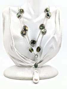Labradorite & Sterling gem chain with detachable Pearl pendant
