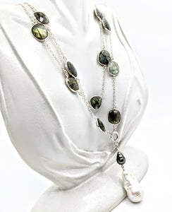 Labradorite & Sterling gem chain with detachable Pearl pendant