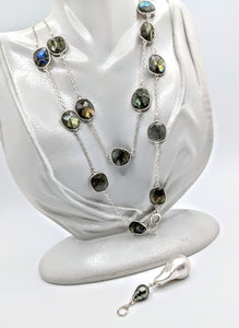 Labradorite & Sterling gem chain with detachable Pearl pendant