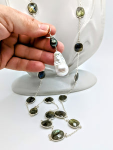 Labradorite & Sterling gem chain with detachable Pearl pendant