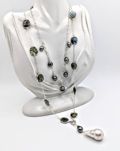 Labradorite & Sterling gem chain with detachable Pearl pendant
