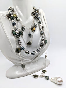 Tahitian pearl necklace with satin sterling silver accents