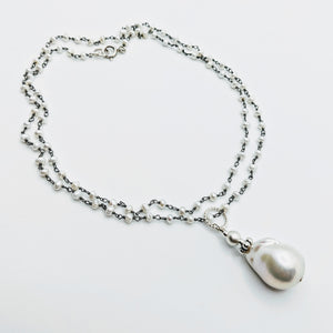 Blackened Sterling silver pearl chain with Baroque pearl pendent