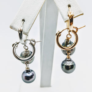 Mini hoop Tahitian pearl earrings