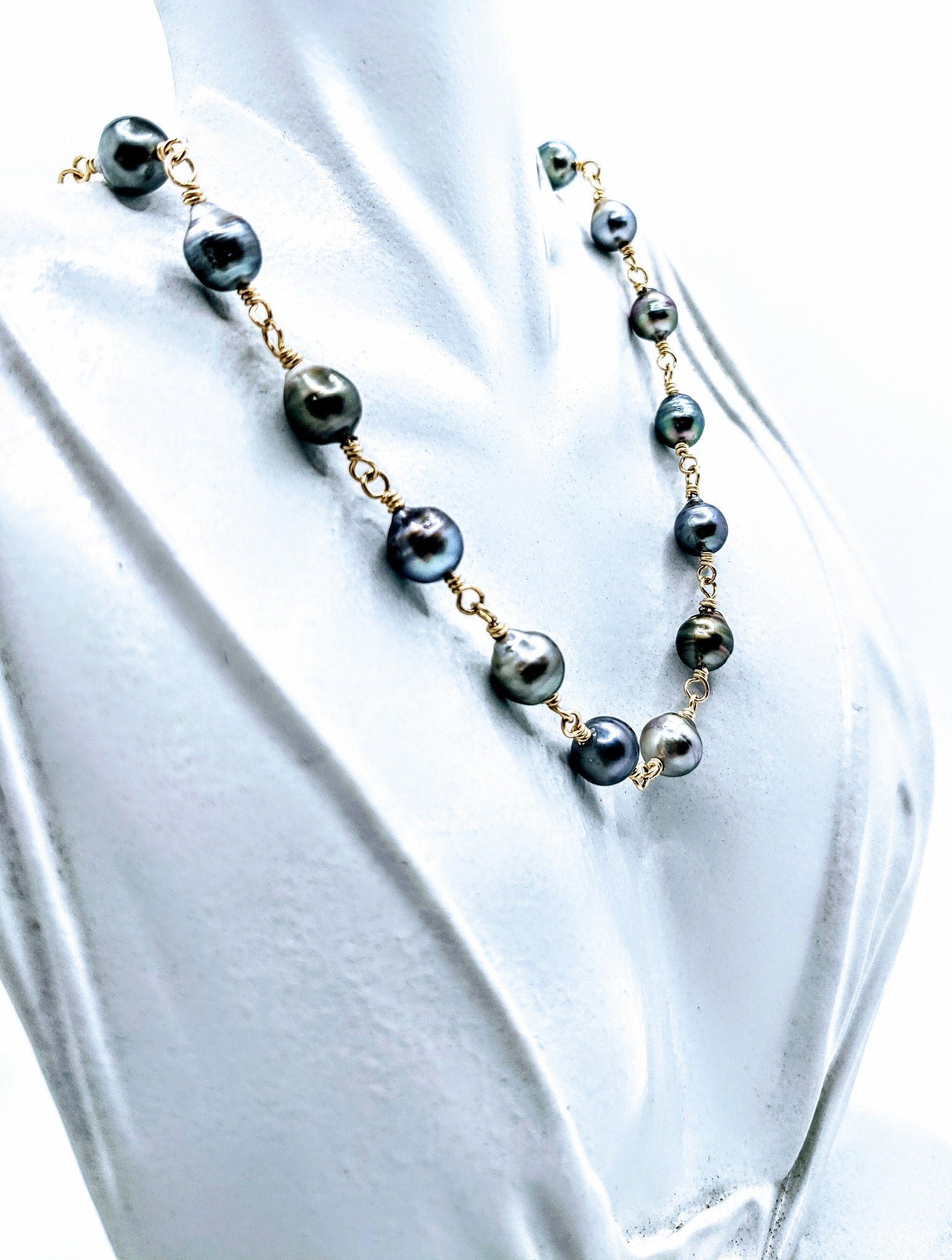 46cm Baroque Tahitian Pearl Diamond and 14 Carat White Gold Necklace –  Antoinette Bracks