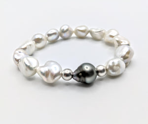 Single Tahitian and Keshi freshwater pearl bracelet