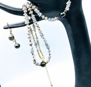 Set A .. Keshi & Tahitian pearl earrings, bracelet and necklace. Pieces also sold separately!