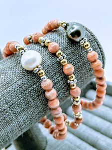 Gemstone stack bracelets (shown in Rhodochrosite)  .. sold together or separate. See gemstone options.