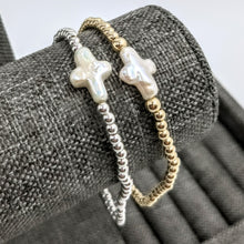 Load image into Gallery viewer, Tiny pearl cross bracelet in silver or gold
