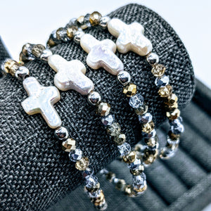 Pearl cross bracelets .. available in many colors