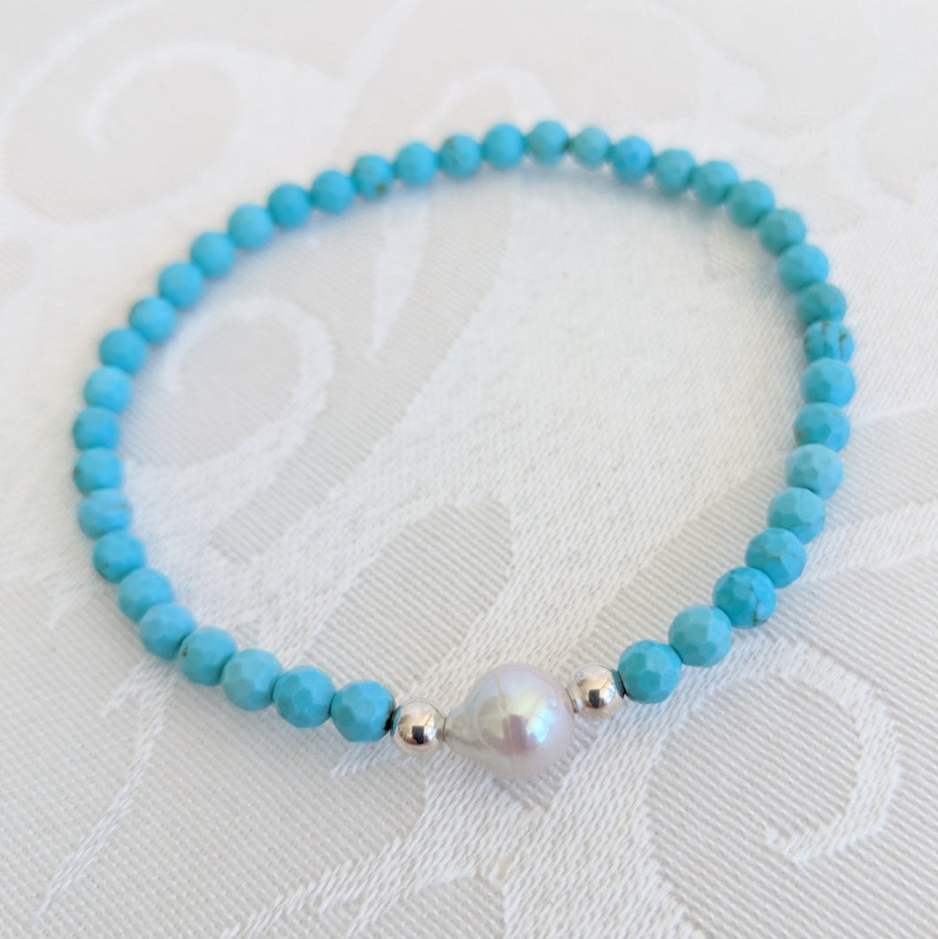 Turquoise and pearl bracelet (silver accent)