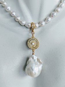 Large Baroque pearl and cubic zirconia enhancer