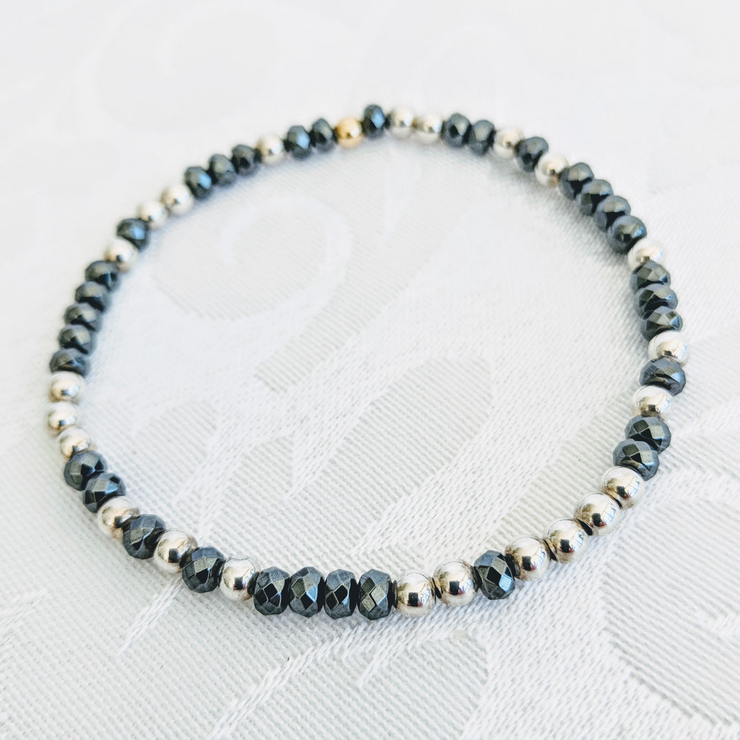 Faceted Hematite with Sterling silver accent