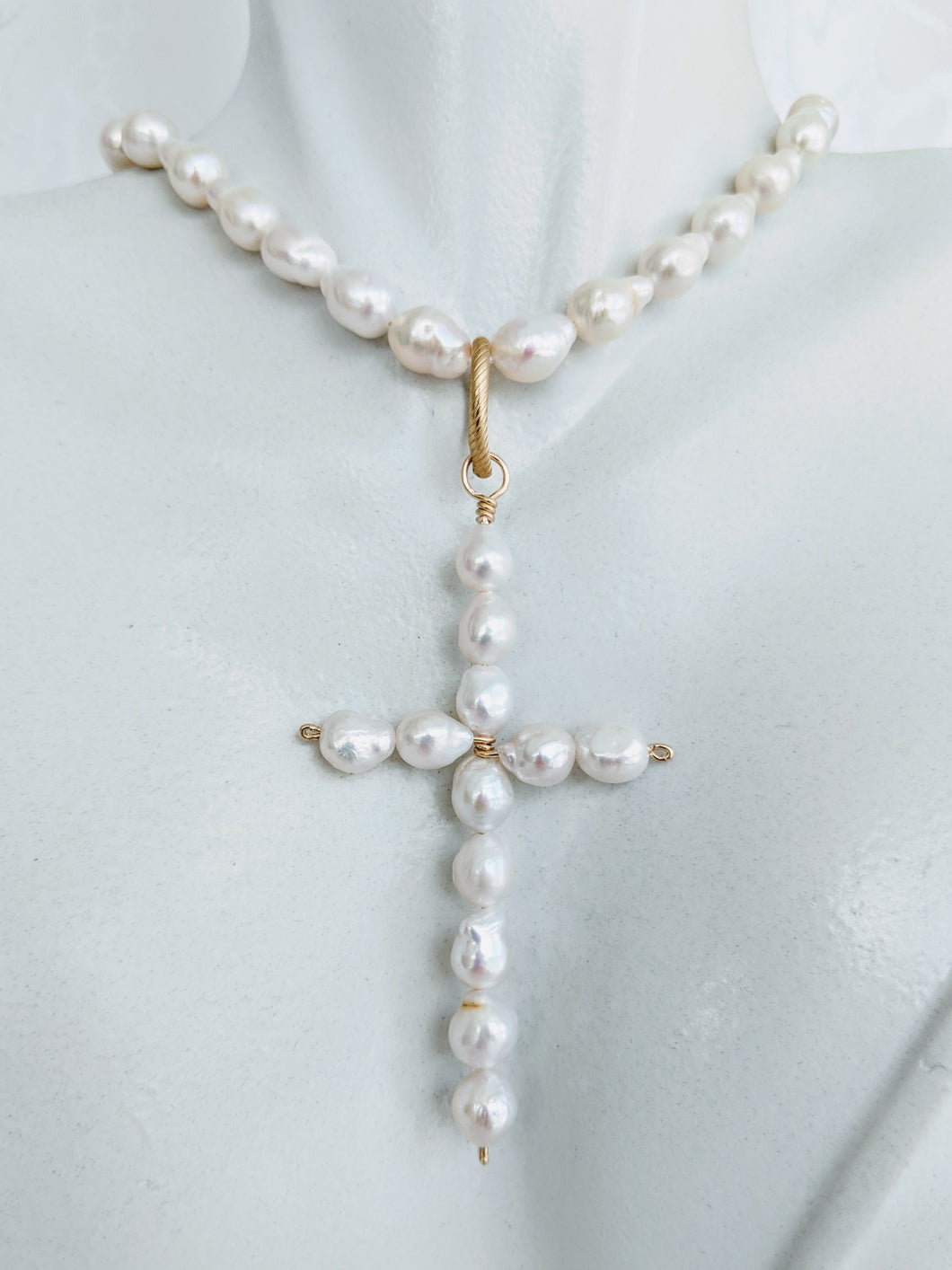 Baby Baroque freshwater pearl cross