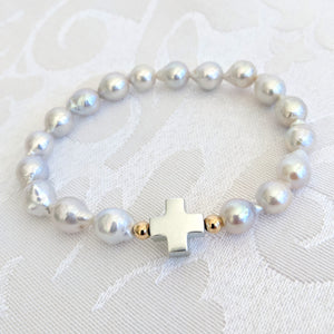 Baby Baroque pearl with Sterling silver cross
