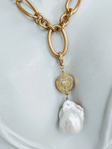 Large Baroque pearl and cubic zirconia enhancer