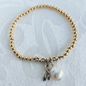 Gold balls with silver awareness ribbon and pearl charm