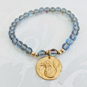 Grey/blue mermaid glass with gold plate pewter mermaid