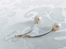 Load image into Gallery viewer, Sterling tube pearl earrings
